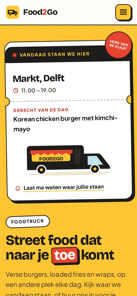 Food2Go in de browser op een telefoon